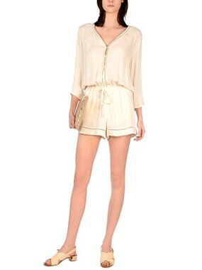Atos Lombardini Italy Ivory Viscose Embroidered Lace Romper Jumpsuit 44 IT M